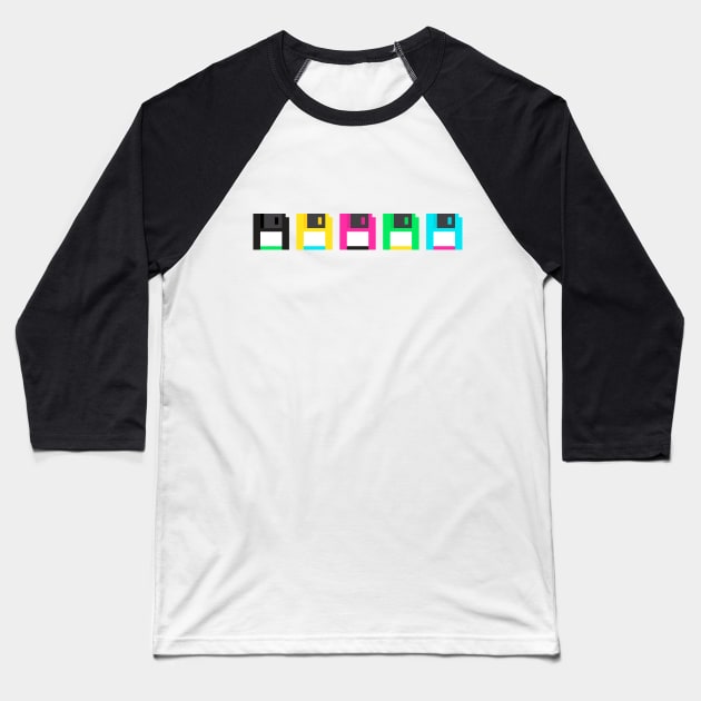 The Mighty Diskette Colorful Retro Vintage Art Baseball T-Shirt by RetroGeek